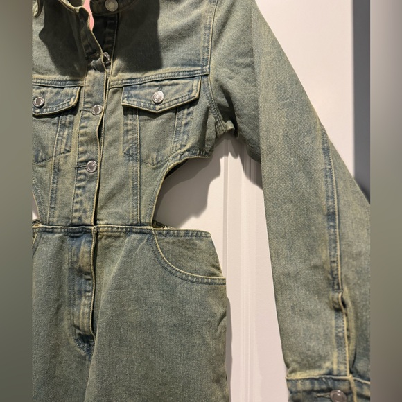 PrettyLittleThing Green Denim Jumpsuit - Picture 4 of 9